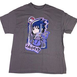 Naruto Anime Modern Decoupage Sasuke Uchiha Chibi Gray Graphic Tee Shirt Men XL